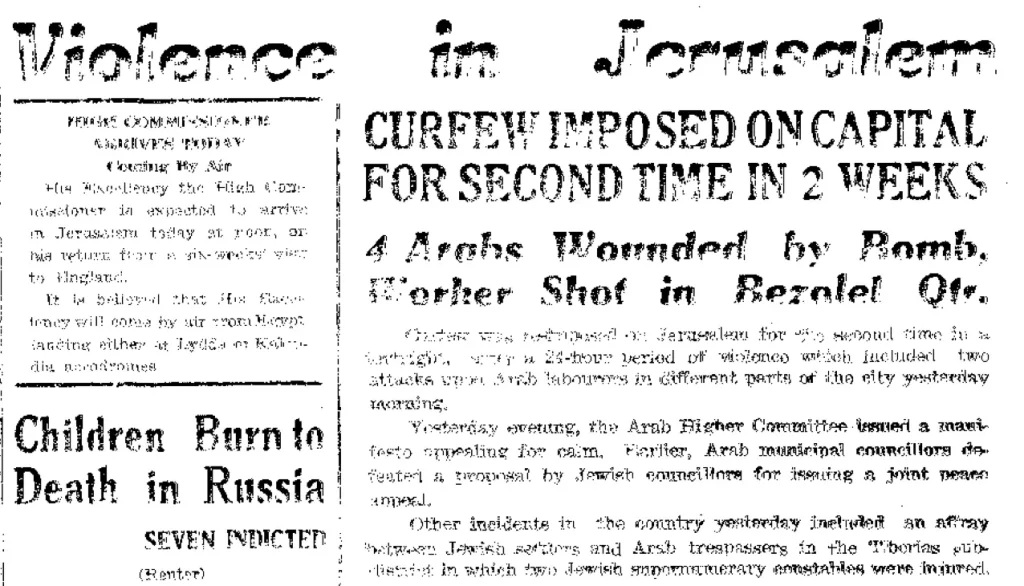 Bomb in Jerusalem on 19 March, 1937 issue of Palestine Post