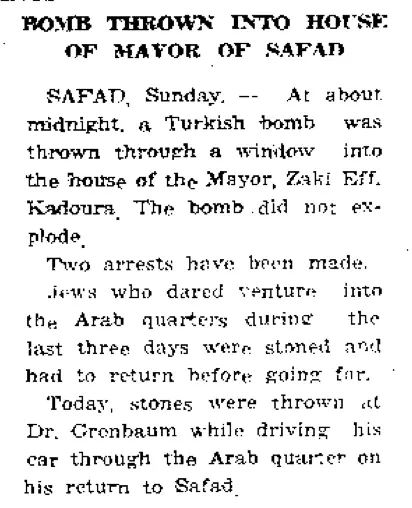 Bombing in Safad on Arab leader on 5 Apr 1937