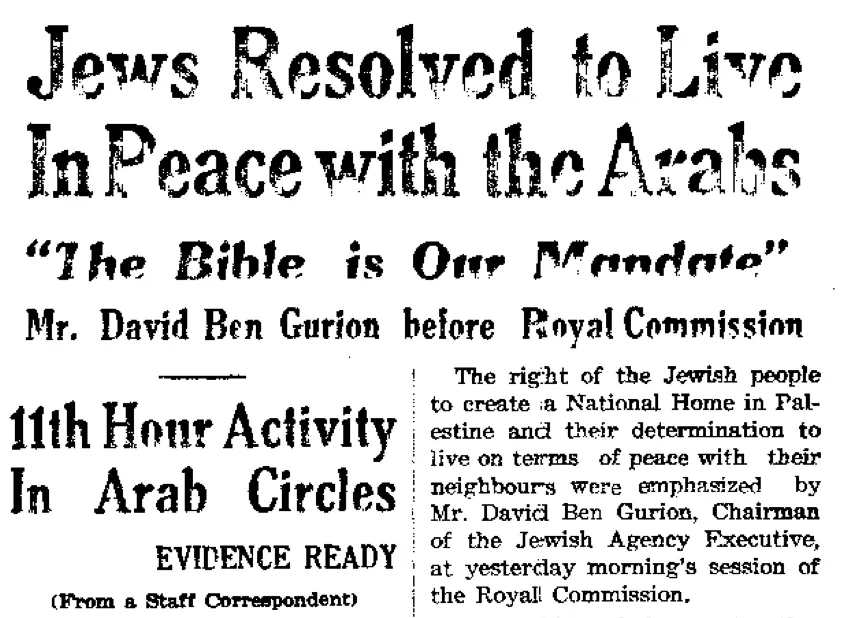 Statement on Jew-Arab politics by Ben Gurion.