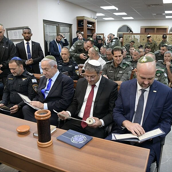 Netanyahu and Ben Gvir at a public reading in 2023.