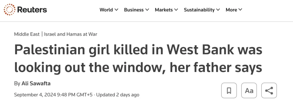 Reuters misleading title on Israeli murder of a child in West Bank