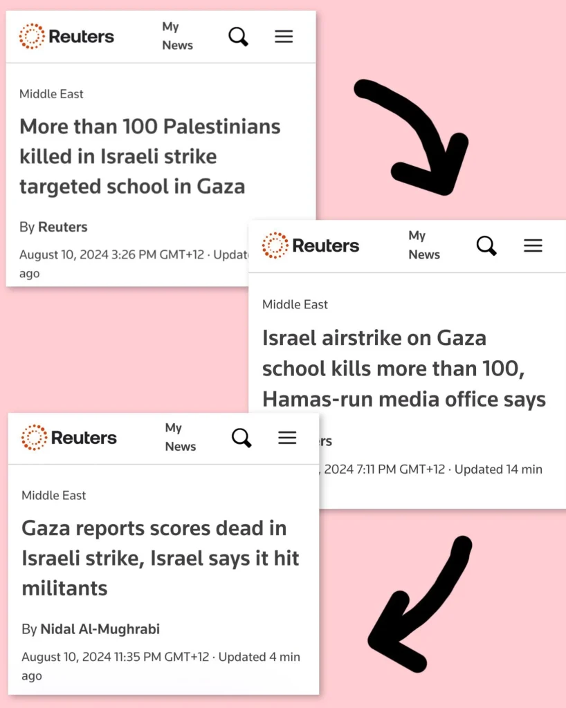 Timeline of Reuters changing headlines to protect Israel.