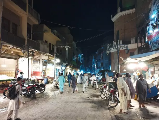 Night view of a food market in Peshawar, Pakistan.